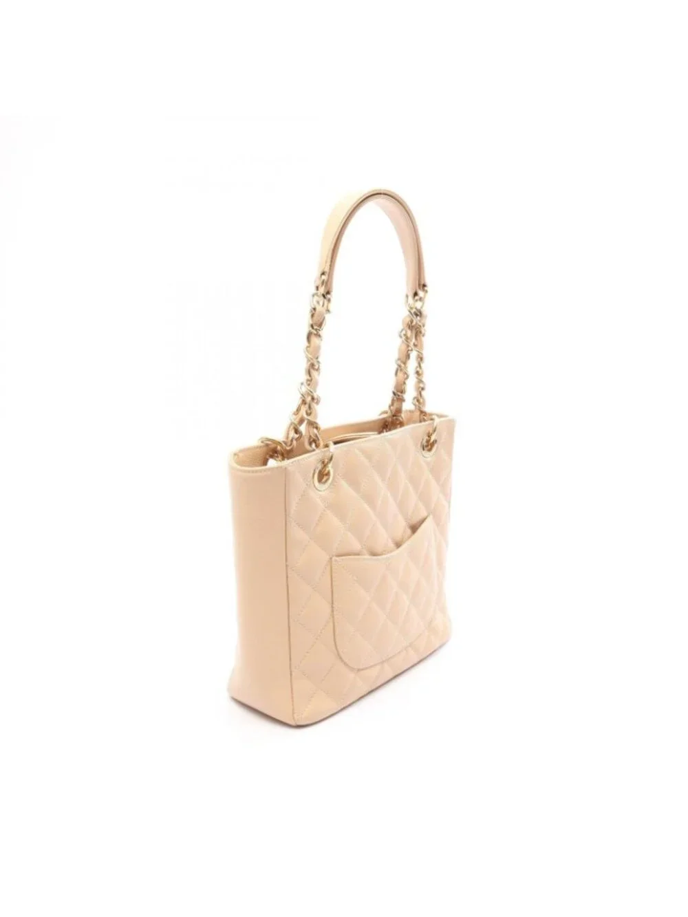 Chanel Tote Quilted Petite Shopping PST Beige Caviar Leather Chain